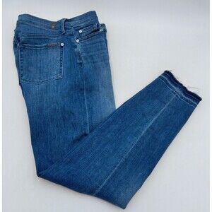 7 For All Mankind The High Waist Ankle Skinny Jean Women 28 Button Fly Raw Edge